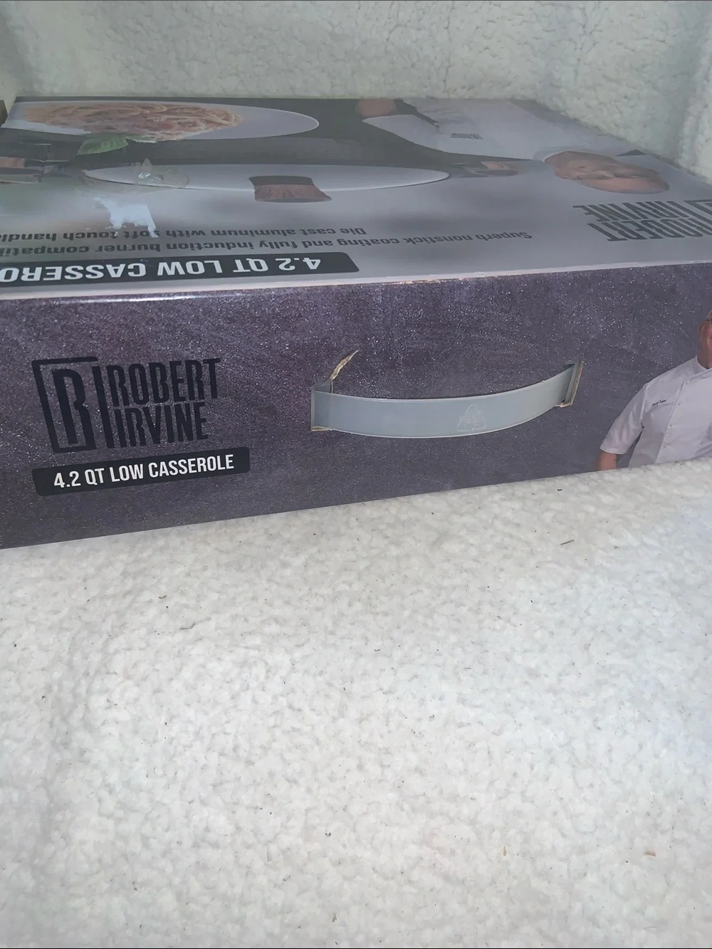 Robert Irvine Black Casserole with Wood-Tone Knob and Accents
